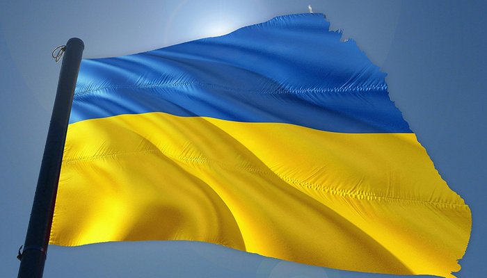 Fahne der Ukraine: blauer Streifen über gelbem Streifen